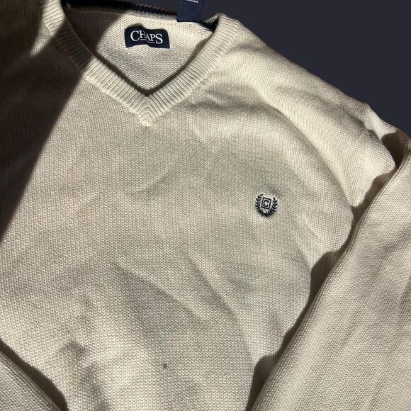 CHAPS 90s Unisex XXL V-Neck Ribbed Trim Jumper Stretch Pullover Cotton - Picture 3 of 7